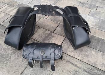 skórzane sakwy boczne motocyklowe + piórnik