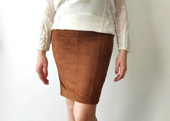 Brązowa spódnica Sister's Point XS 34 ołówkowa pencil skirt zamsz imitacja