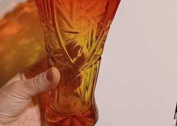 szklany wazon Rozety lata 70 te PRL 18,5 Zabkowice