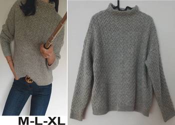 Szary sweter wzór jodełka rozmiar M-L-XL