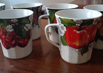 intage!Zestaw  6 Szt. Kubków Owoce! Chodzież!  1964r. Porcelany, Porc