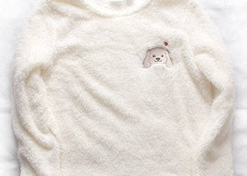 ciepła bluza z futerka, kremowa bluza z misia, ecru bluza damska rozmiar L