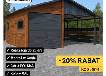 A31-DWUKOLOROWY Garaż Blaszany + Okna + Brama + Zadaszenie – Maj-Blach