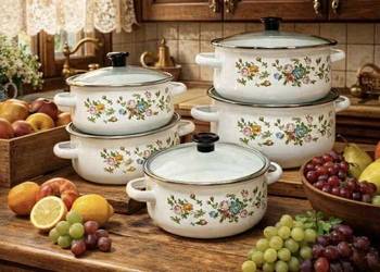 99 zł Garnki emaliowane drobne kwiatki