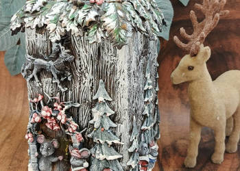 Domek z Drewna na Świeczkę – Świąteczna Dekoracja z Myszką i Mikołajem – Rę