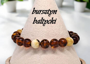 Bransoletka z bursztynu, bursztyn bałtycki kreda, koniak, kulka #792