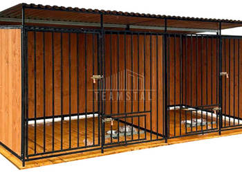 Kojec dla psów 4x2m drewniana podłoga - uchwyt na miski TS1140