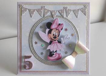 Kartka ręcznie robiona na urodziny Myszka Minnie hanmade