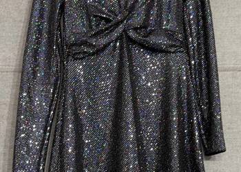 Dziewczęca czarna sukienka w cekiny z długim rękawem ZARA rozmiar 152