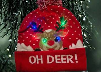Nowa czapka świąteczna LED świecąca renifer