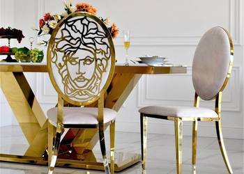 Beżowe krzesło glamour na złotych nogach Medusa