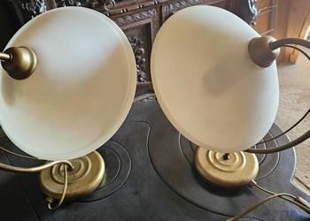 2 lampki stołowe MASSIVE vintage – mleczne szkło, złote, komplet