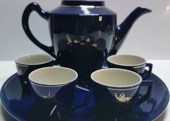 zestaw kobaltowy do mokki PRL  lata 60/70 zestaw kobaltowy do mokki PRL  lata 60/70