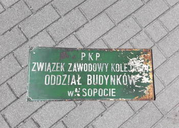 Stara tablica PKP Związek Zawodowy Kolejarzy - Oddział budynków w Sopocie.