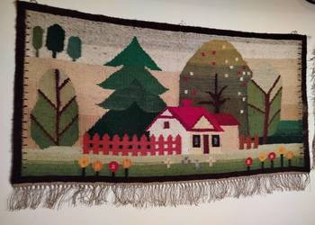 Wełniany kilim vintage „Chata babuni” – KORONKA Bobowa / Cepelia, METKA (10