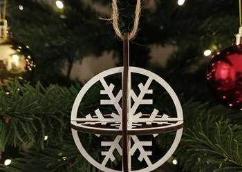 Drewniana Ażurowa Bombka 3D - Śnieżka, Śnieżynka