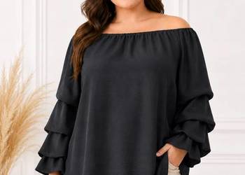 Czarna bluzka hiszpanka damska oversize z falbanami UNI biust 118cm