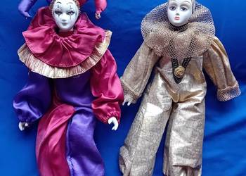 Dwie weneckie lalki porcelanowe, typ Arlekin / Pierrot, II połowa XX w.