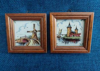 Płytka ceramiczna w drewnianej ramce x 2 szt. (Delft)
