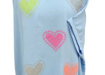 BLUZKA DUŻY ROZMIAR cekiny SERCA biust 180cm błękitna