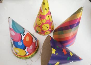 Czapeczki imprezowe urodzinowe kolorowy mix, papierowe 6 szt