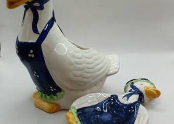Figurki ceramiczne ptaki kaczki pojemnik i stojak
