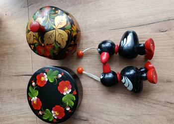 Zestaw drewniane ozdoby ręcznie malowane szkatułki,ptaszki