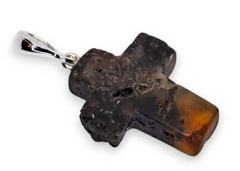 Zawieszka wisiorek krzyżyk z bursztynu, BURSZTYN bałtycki krzyż #1314