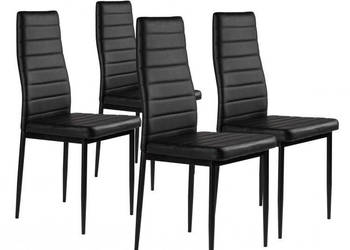Zestaw krzeseł do jadalni salonu z ekoskóry 4 sztuki wysokie oparcie czarn…