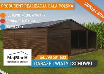 Ładny Drewnopodobny Garaż Blaszany z zadaszeniem bocznym, Garaże  -Maj-Blac Ładny Drewnopodobny Garaż Blaszany z zadaszeniem bocznym, Garaże  -Maj-Blac
