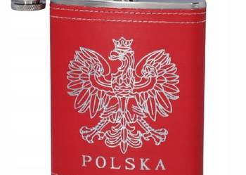 Piersiówka Patriotyczna z Godłem Polski Skórzana dla Patrioty Kibica 8 OZ