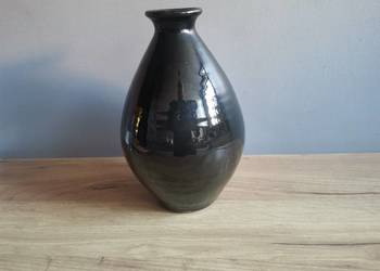 Stary czarny wazon ceramika Kaszubska design PRL