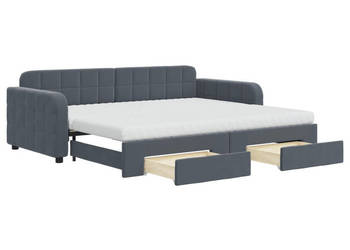 Sofa rozsuwana z szufladami ciemnoszara aksamit 90x200 cm WM-3197002