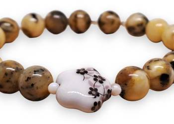 Bransoletka BURSZTYN bałtycki kulka brudasek ceramika kwiatek #890