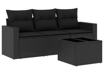 4-cz. zestaw wypoczynkowy do ogrodu poduszki czarny rattan PE WM-3251002