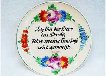 Stary Talerz naścienny malowany z sentencją lata 30 PRL