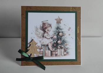 Kartka ręcznie robiona handmade świąteczna Boże Narodzenie aniołek