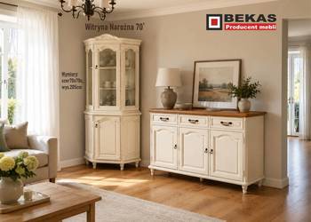 Waniliowa Witryna Narożna Ludwik ECRU Dąb Lakierowany Producent Bekas Meble