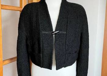 Krótki designerski czarny żakiet vintage wełna Margit Menia jak nowy