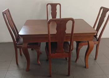 Stół rozkładany z 4 krzesłami, dębowe, antyk, stuletnie.