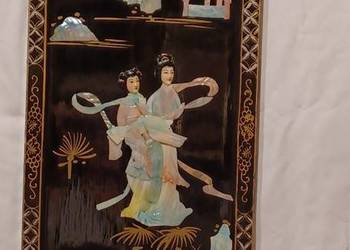 92 cm/30,5cm/2cm Antyczny, orientalny, japoński panel Shibayama - czarny, z