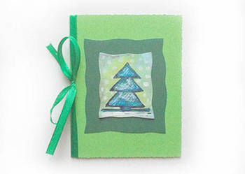 zielona kartka na Święta, ręcznie malowana kartka z choinką