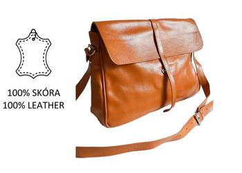 Skórzana listonoszka w stylu vintage retro duża pomieści A4 NOWA