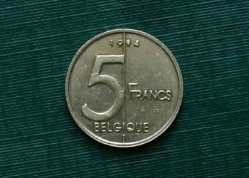 BELGIA - 5 franków, 1994r. Napis po francusku „BELGIQUE”
