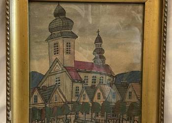 Nikifor Krynicki – Rynek w Muszynie, pastel, sygnowany