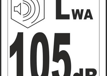 Naklejka LWA 105 oznaczenie poziomu mocy akustycznej hałasu urządzenia 9x10