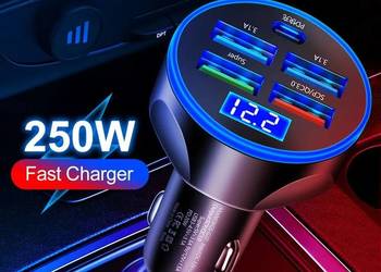 Ładowarka samochodowa 4 x USB 250W + kabel USB C