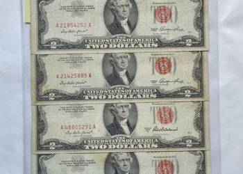 O nr 8 – USA 2 Dollars 1953 / 1953A – Red Seal – zestaw 4 banknotów