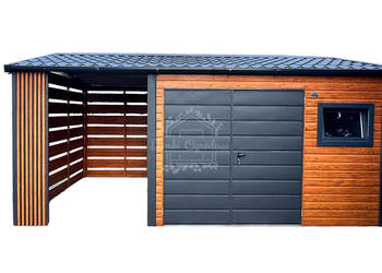 Domek ogrodowy 3×3 m + wiata 2×3 m drewnopodobny ID1293