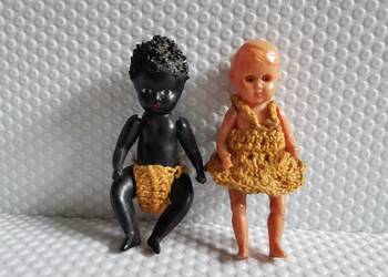 Stare plastikowe mini lalki 2 sztuki, zabawki PRL